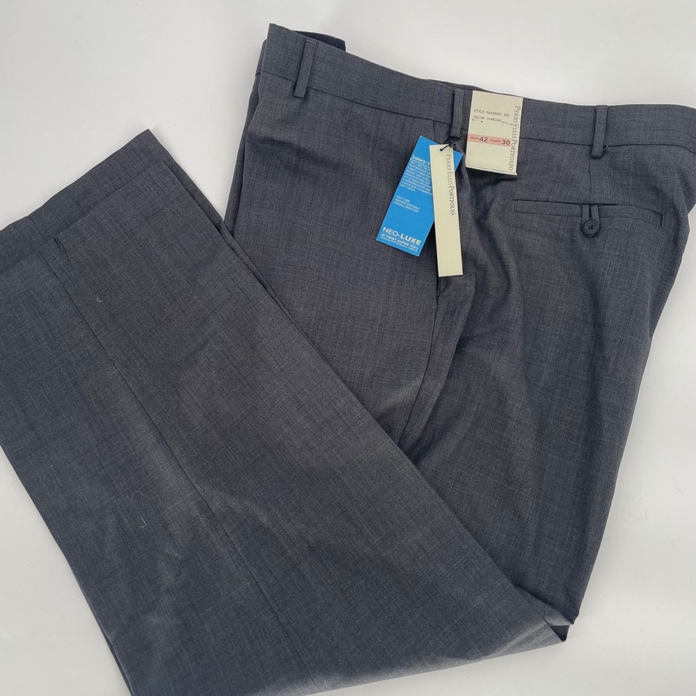 Perry Ellis Portfolio Luxe Premium Performance Modern Dress Pant 42x30 Gray NWT‎